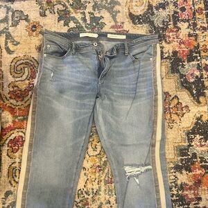 Anthropologie Light Blue Straight leg Jeans with Beige Stripes
